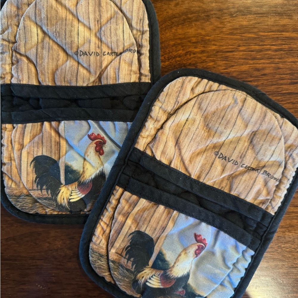 Rooster Pot Holders - Black and Brown